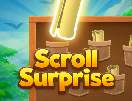 Pick-a-Scroll game — players choose between ancient papyrus rolls, each hiding a different branded prize or discount code